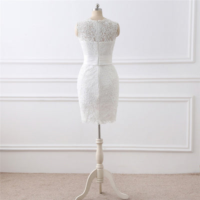 Vestido de Novia Blanco Dos Piezas con Cuello Redondo Elegante - Image 12