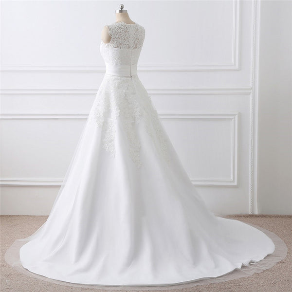 Vestido de Novia Blanco Dos Piezas con Cuello Redondo Elegante