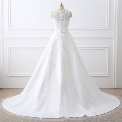 Vestido de Novia Blanco Dos Piezas con Cuello Redondo Elegante - Image 3