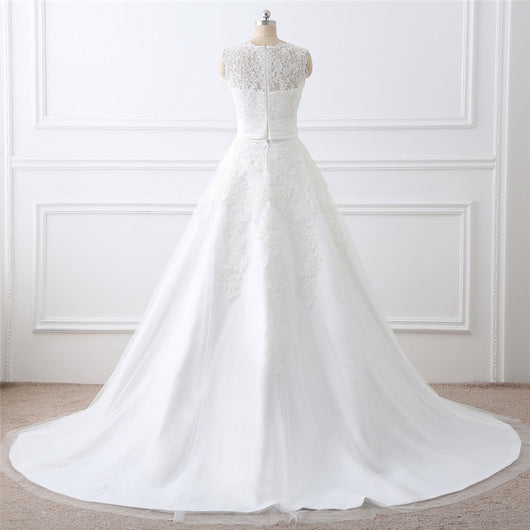 Vestido de Novia Blanco Dos Piezas con Cuello Redondo Elegante - Image 3