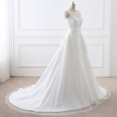 Vestido de Novia Blanco Dos Piezas con Cuello Redondo Elegante - Image 4