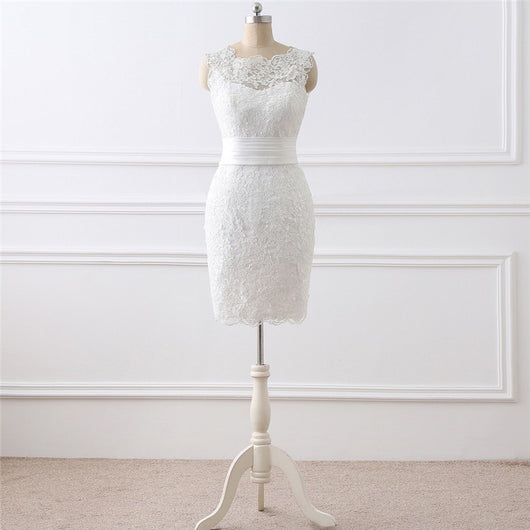 Vestido de Novia Blanco Dos Piezas con Cuello Redondo Elegante - Image 6