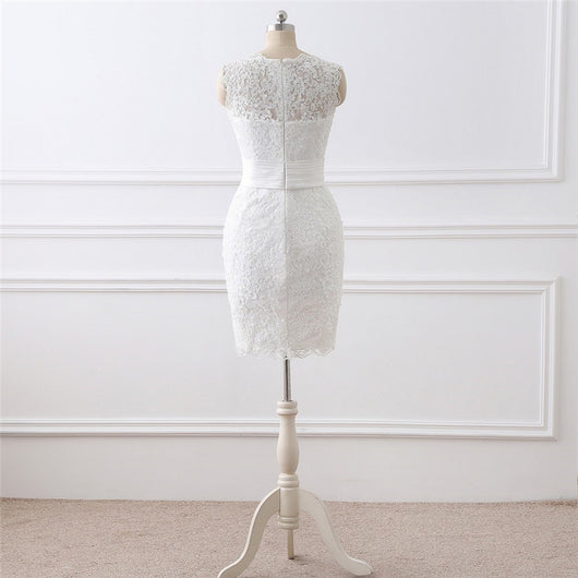 Vestido de Novia Blanco Dos Piezas con Cuello Redondo Elegante - Image 5