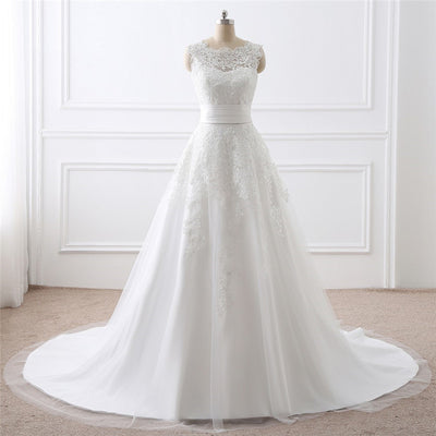 Vestido de Novia Blanco Dos Piezas con Cuello Redondo Elegante