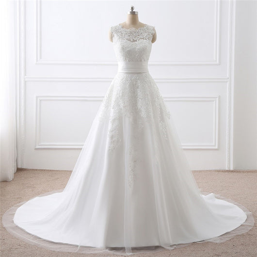 Vestido de Novia Blanco Dos Piezas con Cuello Redondo Elegante
