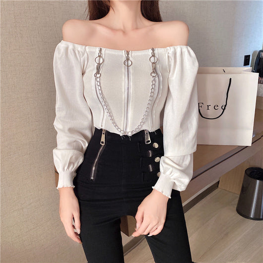 Blusa Tejida de Hombro Descubierto Ajustada para Otoño e Invierno - Image 3