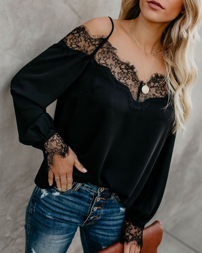 Blusa Elegante de Gasa con Puntilla y Mangas Largas - Image 7