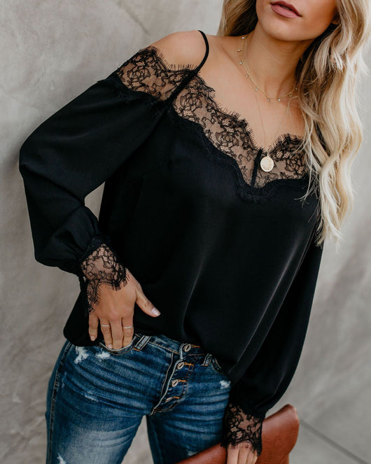 Blusa Elegante de Gasa con Puntilla y Mangas Largas - Image 7