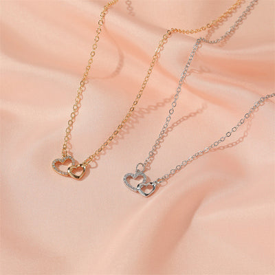 Collar Corazones Dobles Temperamento Acero Inoxidable Cadena Clavícula - Image 13