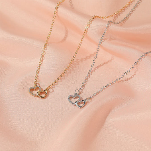 Collar Corazones Dobles Temperamento Acero Inoxidable Cadena Clavícula - Image 13