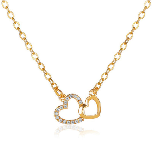 Collar Corazones Dobles Temperamento Acero Inoxidable Cadena Clavícula - Image 11