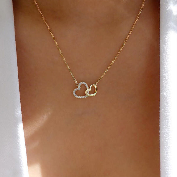 Collar Corazones Dobles Temperamento Acero Inoxidable Cadena Clavícula