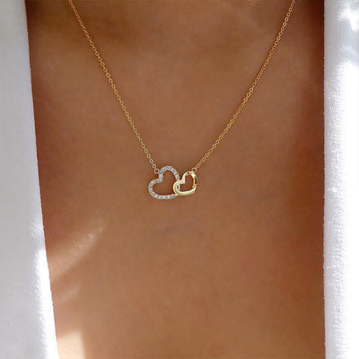 Collar Corazones Dobles Temperamento Acero Inoxidable Cadena Clavícula
