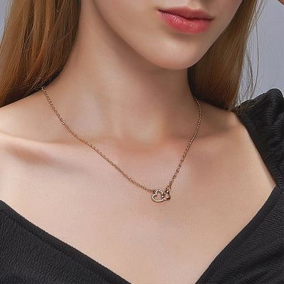 Collar Corazones Dobles Temperamento Acero Inoxidable Cadena Clavícula - Image 3
