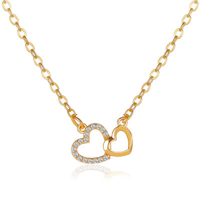 Collar Corazones Dobles Temperamento Acero Inoxidable Cadena Clavícula - Image 6