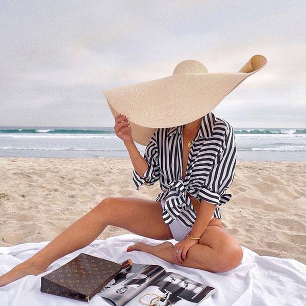 Sombrero de Playa Oversized 25cm de Ala Ancha para Mujer con Protección UV