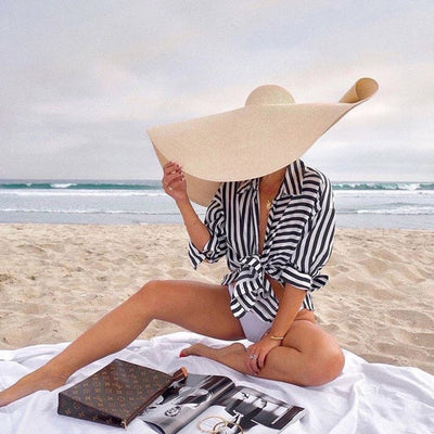 Sombrero de Playa Oversized 25cm de Ala Ancha para Mujer con Protección UV