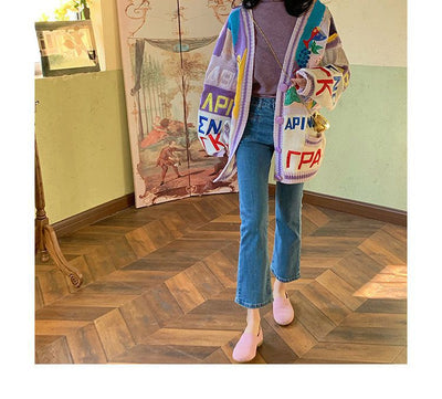 Cardigan Tejido Suelto Estilo Lazy con Bordados - Suéter Abrigo para Mujer