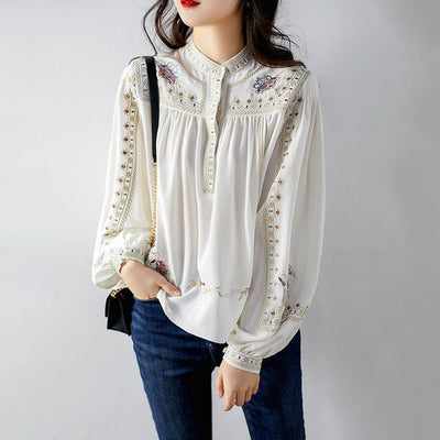 Blusa Estampada Mujer Estilo Bohemio Retro con Mangas Farol - Image 8
