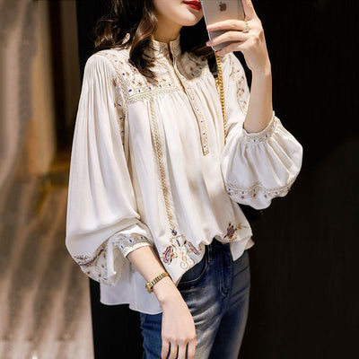 Blusa Estampada Mujer Estilo Bohemio Retro con Mangas Farol - Image 4