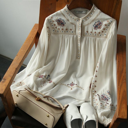 Blusa Estampada Mujer Estilo Bohemio Retro con Mangas Farol - Image 3