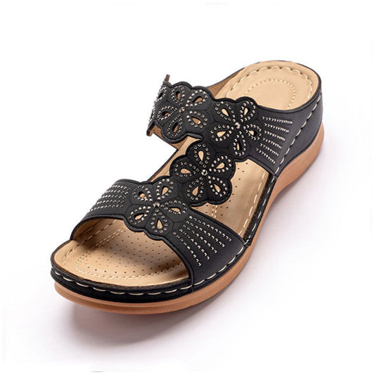 Pantuflas Casuales con Tacón Inclinado y Brillantes