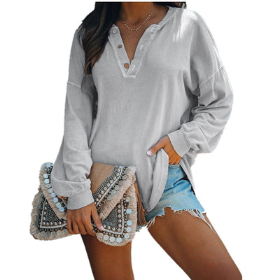 Blusa Elegante Cuello V Manga Larga con Botones - Image 2