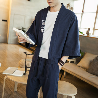 Camisa Jacket con Bordado de Caracteres Chinos - Manga Tres Cuartos para Hombre - Image 6