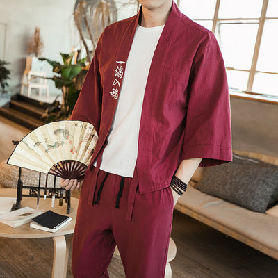 Camisa Jacket con Bordado de Caracteres Chinos - Manga Tres Cuartos para Hombre - Image 3