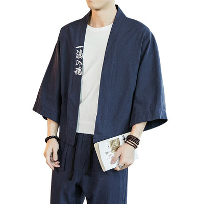 Camisa Jacket con Bordado de Caracteres Chinos - Manga Tres Cuartos para Hombre - Image 5