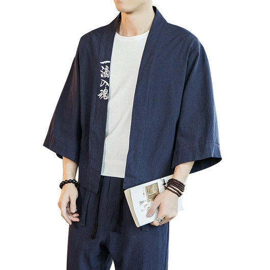 Camisa Jacket con Bordado de Caracteres Chinos - Manga Tres Cuartos para Hombre - Image 5