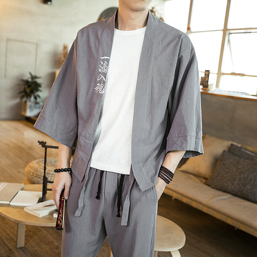 Camisa Jacket con Bordado de Caracteres Chinos - Manga Tres Cuartos para Hombre - Image 2