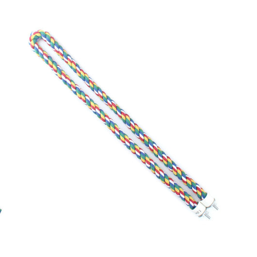 Colorful twisted rope bird perch, 40cm long, with red, blue, green, yellow, and white strands and metal screw attachments. - Image 4