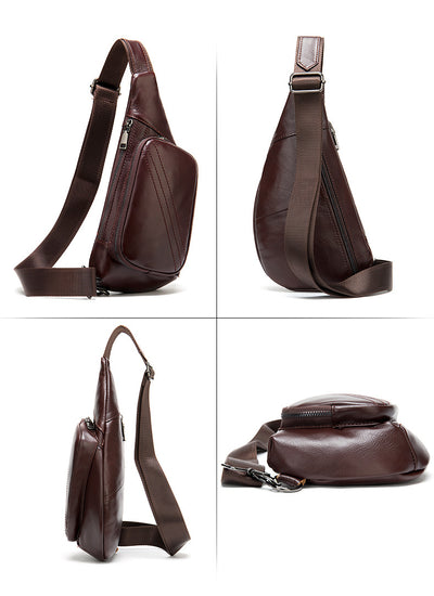 Bolsa Pecho Cuero Estilo Retro Media Luna - Bandolera Messenger para Hombre - Image 8