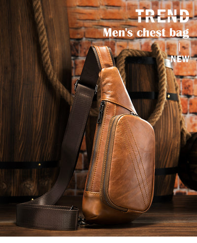 Bolsa Pecho Cuero Estilo Retro Media Luna - Bandolera Messenger para Hombre - Image 12