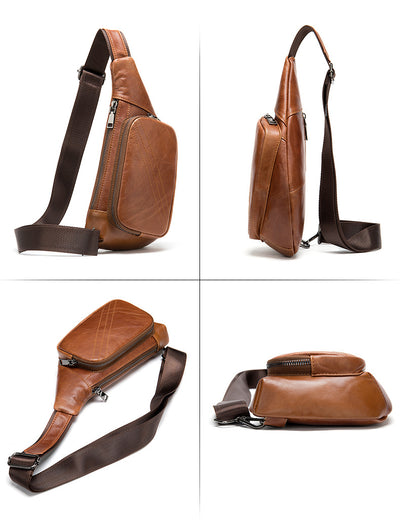 Bolsa Pecho Cuero Estilo Retro Media Luna - Bandolera Messenger para Hombre - Image 10