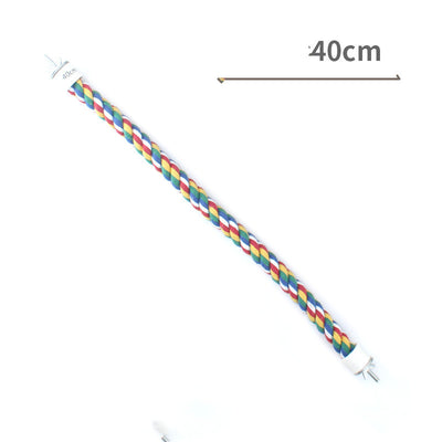 Colorful twisted rope bird perch, 40cm long, with red, blue, green, yellow, and white strands and metal screw attachments. - Image 6