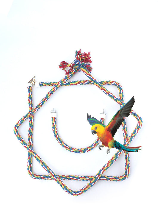 Colorful twisted rope bird perch, 40cm long, with red, blue, green, yellow, and white strands and metal screw attachments. - Image 9