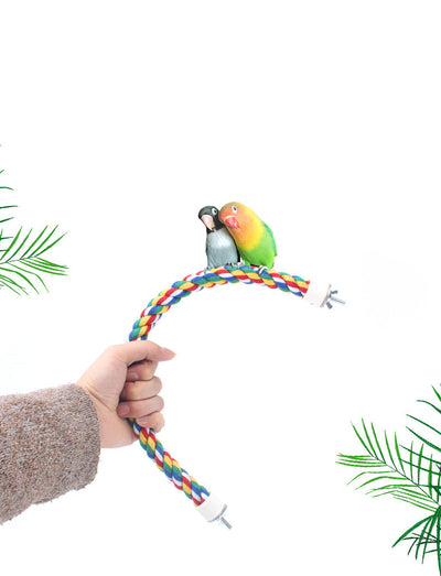 Colorful twisted rope bird perch, 40cm long, with red, blue, green, yellow, and white strands and metal screw attachments. - Image 7