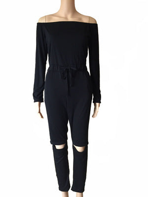 Jumpsuit Ajustado con Hombro Descubierto y Diseño Rasgado Moderno - Image 3