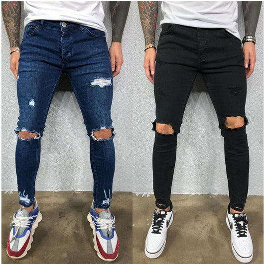 Pantalones Vaqueros Skinny Negros con Rotos en Rodillas - Denim Elástico Slim Fit Estilo Urbano - Image 10