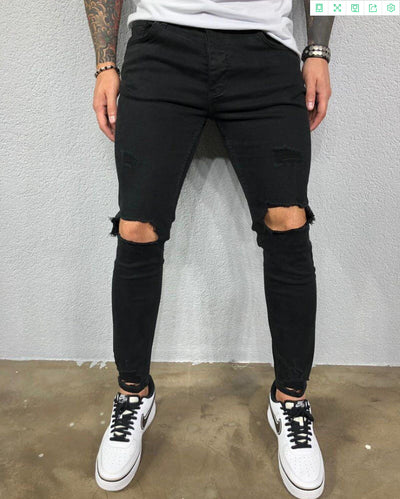 Pantalones Vaqueros Skinny Negros con Rotos en Rodillas - Denim Elástico Slim Fit Estilo Urbano - Image 7