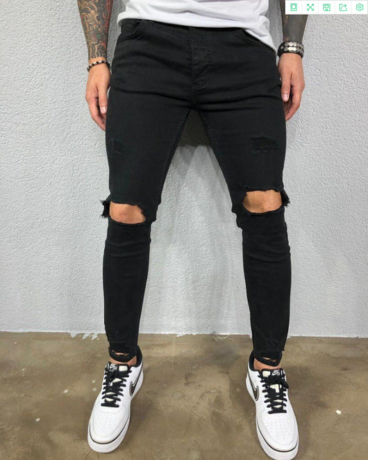 Pantalones Vaqueros Skinny Negros con Rotos en Rodillas - Denim Elástico Slim Fit Estilo Urbano - Image 5