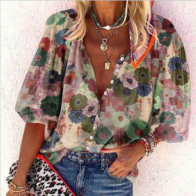 Blusa Estampada con Solapa para Mujer de Manga Larga - Image 8