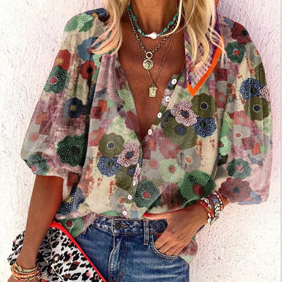 Blusa Estampada con Solapa para Mujer de Manga Larga - Image 10