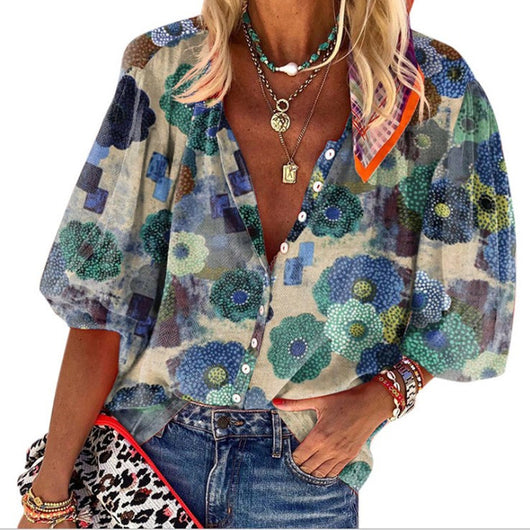 Blusa Estampada con Solapa para Mujer de Manga Larga - Image 4
