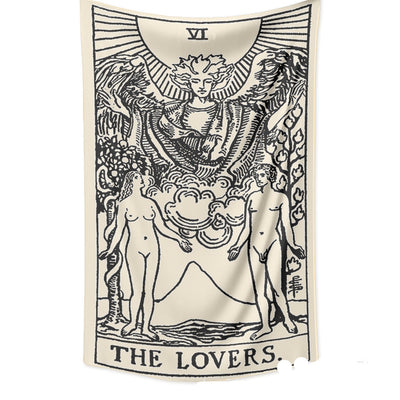 Retro yellow tapestry featuring a black and white illustration of 'The Sun' Tarot card with sunflowers and butterflies. - Image 15