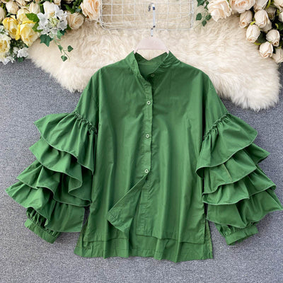 Blusa Elegante con Volantes Multicapas y Mangas Acampanadas - Image 10