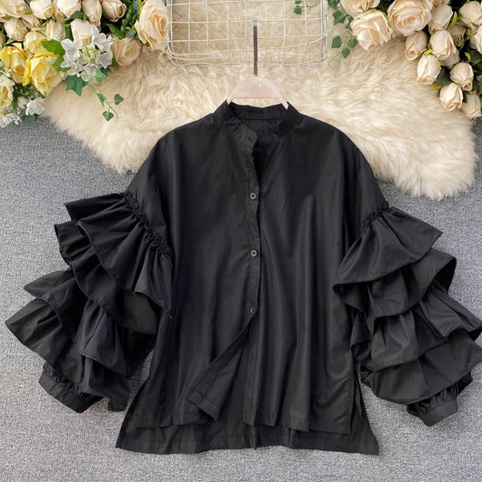 Blusa Elegante con Volantes Multicapas y Mangas Acampanadas - Image 4