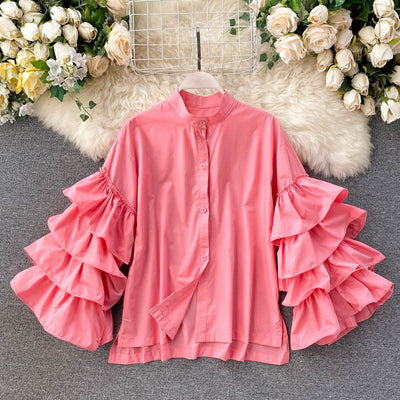 Blusa Elegante con Volantes Multicapas y Mangas Acampanadas - Image 3